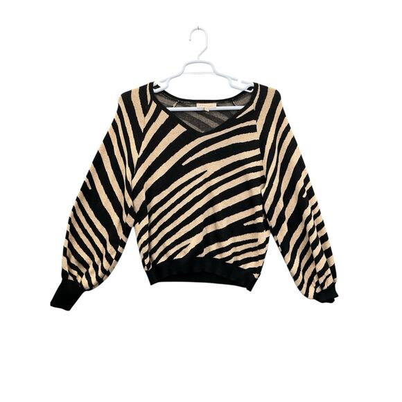 Philosophy Striped Sweater Sz Large Black Beige - Picture 1 of 12